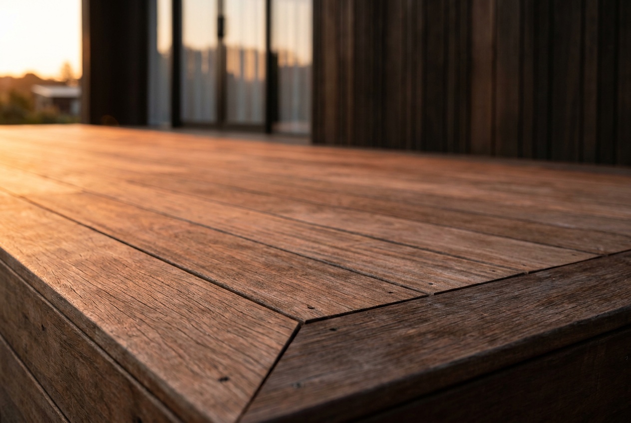 Kwila deck with built-in bench seating